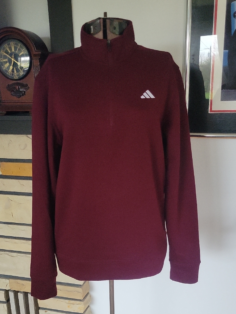 Adidas 1/4 Zip Sweatshirt, Medium, Red/Purple